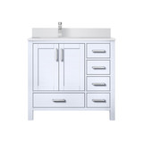 Lexora Jacques 36 in. W Left Offset White Bath Vanity Cabinet, White Quartz Top, and Faucet Set