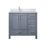 Lexora Jacques 36 in. W Left Offset Dark Grey Bath Vanity Cabinet, Cultured Marble Top, and Faucet Set