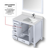 Lexora  LVJ36SA201R Jacques 36 in. W x 22 in. D Right Offset White Bath Vanity, White Quartz Top, and Faucet Set