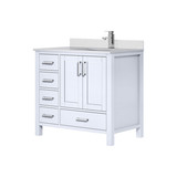 Lexora LVJ36SA201R Jacques 36 in. W Right Offset White Bath Vanity Cabinet, White Quartz Top, and Faucet Set