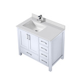 Lexora Jacques 36 in. W Left Offset White Bath Vanity Cabinet, Cultured Marble Top, and Faucet Set