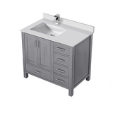 Lexora Jacques 36 in. W Left Offset Distressed Grey Bath Vanity Cabinet, Cultured Marble Top, and Faucet Set