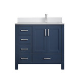 Lexora Jacques 36 in. W Right Offset Navy Blue Bath Vanity Cabinet, Cultured Marble Top, and Faucet Set