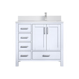 Lexora Jacques 36 in. W Right Offset White Bath Vanity Cabinet, Cultured Marble Top, and Faucet Set