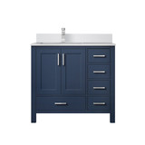 Lexora LVJ36SE301L Jacques 36 in. W Left Offset Navy Blue Bath Vanity Cabinet, Cultured Marble Top, and Faucet Set