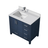Lexora LVJ36SE301L Jacques 36 in. W Left Offset Navy Blue Bath Vanity Cabinet, Cultured Marble Top, and Faucet Set