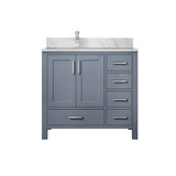 Lexora LVJ36SB101L Jacques 36 in. W Left Offset Dark Grey Bath Vanity Cabinet, Carrara Marble Top, and Faucet Set