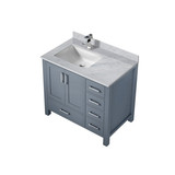 Lexora Jacques 36 in. W Left Offset Dark Grey Bath Vanity Cabinet, Carrara Marble Top, and Faucet Set