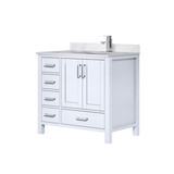 Lexora LVJ36SA101R Jacques 36 in. W Right Offset White Bath Vanity Cabinet, Carrara Marble Top, and Faucet Set