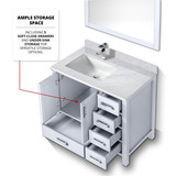 Lexora  LVJ36SA101L Jacques 36 in. W x 22 in. D Left Offset White Bath Vanity, Carrara Marble Top, and Faucet Set