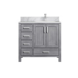 Lexora LVJ36SD101R Jacques 36 in. W Right Offset Distressed Grey Bath Vanity Cabinet, Carrara Marble Top, and Faucet Set