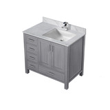 Lexora LVJ36SD101R Jacques 36 in. W Right Offset Distressed Grey Bath Vanity Cabinet, Carrara Marble Top, and Faucet Set