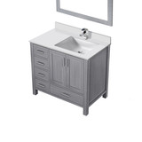 Lexora LVJ36SD311R Jacques 36 in. W Right Offset Distressed Grey Bath Vanity Cabinet, Cultured Marble Top, Faucet Set, and 34 in. Mirror