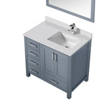 Lexora Jacques 36 in. W Right Offset Dark Grey Bath Vanity Cabinet, Cultured Marble Top, Faucet Set, and 34 in. Mirror
