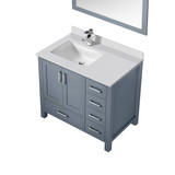 Lexora Jacques 36 in. W Left Offset Dark Grey Bath Vanity Cabinet, Cultured Marble Top, Faucet Set, and 34 in. Mirror