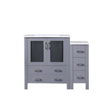 Lexora LVV42S30B600 Volez 42 inch W Dark Grey Vanity Cabinet with Side Cabinet, and White Ceramic Top