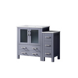 Lexora Volez 42 inch W Dark Grey Vanity Cabinet with Side Cabinet, and White Ceramic Top