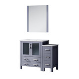 Lexora Volez 42 inch W Dark Grey Bath Vanity Cabinet with Side Cabinet, White Ceramic Top, and 28 in Mirror
