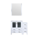 Lexora Volez 42 inch W White Bath Vanity Cabinet with Side Cabinet, White Ceramic Top, and 28 in Mirror