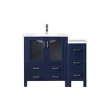Lexora Volez 42 inch W Navy Blue Vanity Cabinet with Side Cabinet, White Ceramic Top, and Faucet Set