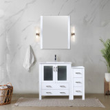 Lexora  LVV42S30A601 Volez 42 in W x 18.25 in D White Single Bath Vanity with Side Cabinet, White Ceramic Top, and Faucet Set