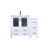 Lexora LVV42S30A601 Volez 42 inch W White Vanity Cabinet with Side Cabinet, White Ceramic Top, and Faucet Set