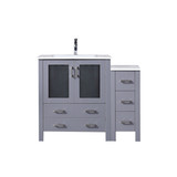 Lexora Volez 42 inch W Dark Grey Vanity Cabinet with Side Cabinet, White Ceramic Top, and Faucet Set