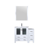 Lexora Volez 42 inch W White Bath Vanity Cabinet with Side Cabinet, Faucet Set, White Ceramic Top, and 28 in Mirror