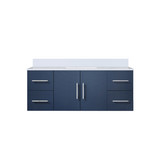 Lexora Geneva 48 in. W Navy Blue Wall Mount Bath Vanity Cabinet and White Quartz Top