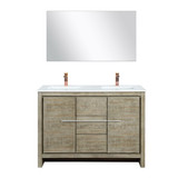 Lexora Lafarre 48 inch W x 20 in D Rustic Acacia Double Sink Vanity Cabinet, White Quartz Top, Rose Gold Faucet Set and 43 in Mirror