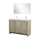 Lexora Lafarre 48 inch W x 20 in D Rustic Acacia Double Sink Vanity Cabinet, White Quartz Top, Rose Gold Faucet Set and 43 in Mirror