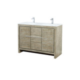 Lexora Lafarre 48 inch W x 20 in D Rustic Acacia Double Sink Vanity Cabinet, Cultured Marble Top, Chrome Faucet Set and 43 in Mirror