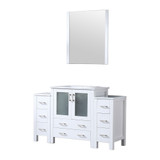 Lexora  LV341854SAESM28 Volez 54 in W x 18.25 in D White Bath Vanity with Side Cabinets, White Ceramic Top, and 28 in Mirror