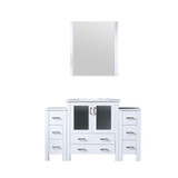 Lexora LV341854SAESM28 Volez 54 inch W White Bath Vanity Cabinet with Side Cabinets, White Ceramic Top, and 28 in Mirror