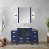 Lexora  LV341854SEESM28 Volez 54 in W x 18.25 in D Navy Blue Bath Vanity with Side Cabinets, White Ceramic Top, and 28 in Mirror