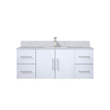 Lexora Geneva 48 in. W Glossy White Wall Mount Bath Vanity Cabinet, Carrara Marble Top, and Faucet Set