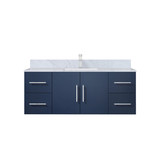 Lexora Geneva 48 in. W Navy Blue Wall Mount Bath Vanity Cabinet, Carrara Marble Top, and Faucet Set