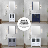 Lexora Volez 54 inch W Navy Blue Vanity Cabinet with Side Cabinets, White Ceramic Top, and Faucet Set