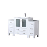 Lexora  LVV54S30A601 Volez 54 in W x 18.25 in D White Single Bath Vanity with Side Cabinets, White Ceramic Top, and Faucet Set