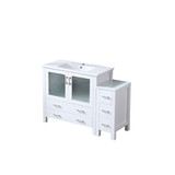 Lexora Volez 48 inch W White Vanity Cabinet with Side Cabinet, and White Ceramic Top