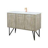Lexora Lancy 48 inch W x 20 in D Rustic Acacia Bath Vanity Cabinet, White Quartz Top and Rose Gold Faucet Set