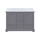 Lexora Dukes 48 in. W Dark Grey Double Sink Vanity Cabinet and Carrara Marble Top