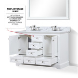 Lexora  LD342248DADS000 Dukes 48 in. W x 22 in. D White Double Bath Vanity, Carrara Marble Top,