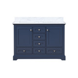 Lexora Dukes 48 in. W Navy Blue Double Sink Vanity Cabinet and Carrara Marble Top