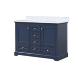Lexora Dukes 48 in. W Navy Blue Double Sink Vanity Cabinet and Carrara Marble Top