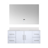 Lexora LVG48SM310 Geneva 48 in. W Glossy White Wall Mount Bath Vanity Cabinet, Cultured Marble Top, and 48 in. LED Mirror