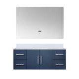 Lexora Geneva 48 in. W Navy Blue Wall Mount Bath Vanity Cabinet, White Quartz Top, and 48 in. LED Mirror