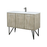 Lexora Lancy 48 inch W x 20 in D Rustic Acacia Bath Vanity Cabinet, White Quartz Top and Gun Metal Faucet Set