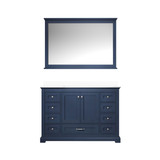 Lexora Dukes 48 in. W Navy Blue Vanity Cabinet, Cultured Marble Top, and 46 in. Mirror