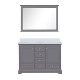 Lexora Dukes 48 in. W Dark Grey Double Sink Vanity Cabinet, White Quartz Top, and 46 in. Mirror